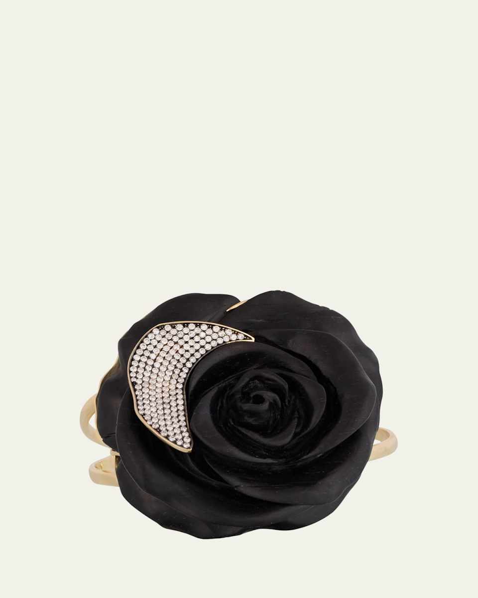 18K Yellow Gold Ebony Flower Bracelet with Diamonds
